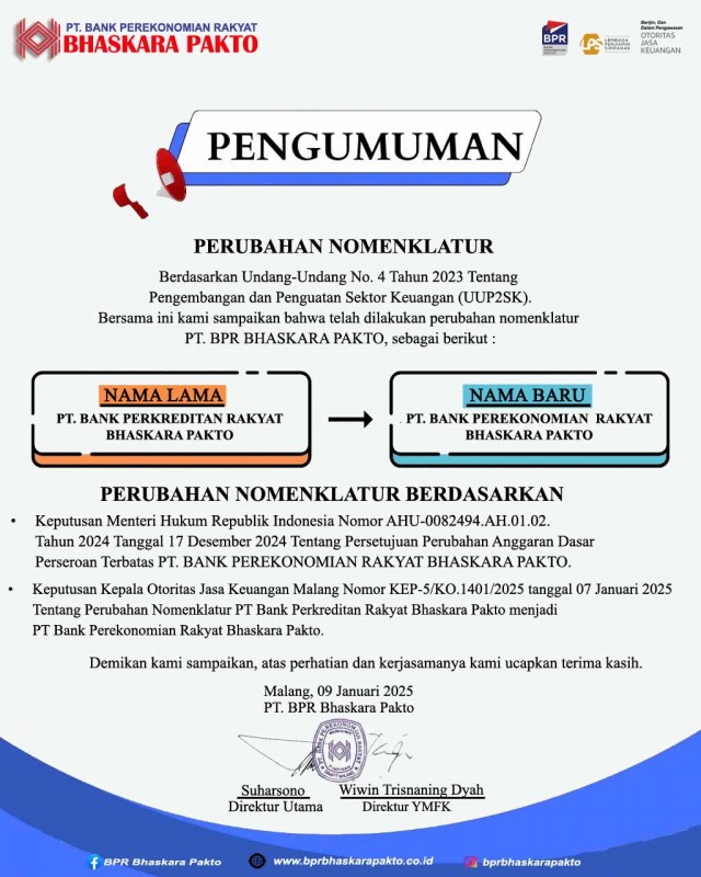 PENGUMUMAN  PERUBAHAN NOMENKLATUR